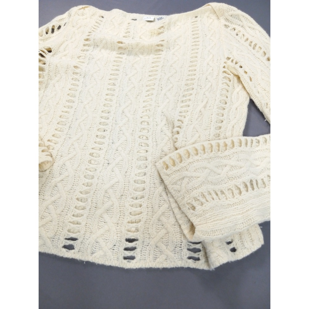 VINTAGE 90s Armani Exchange Merino & Angora Cable Sweater Ivory Size S - Picture 11 of 11